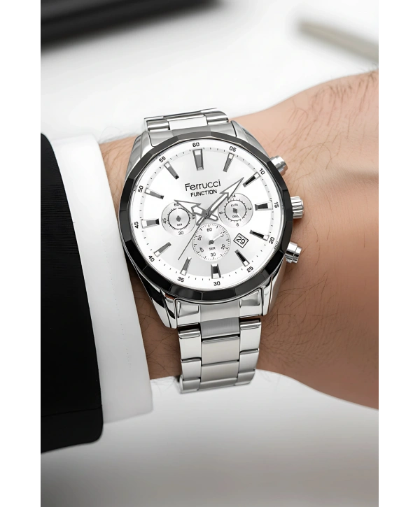 Function Erkek Kol Saati Çelik Kordon Gümüş-Beyaz Bileklik Hediyeli 3atm sdfer061