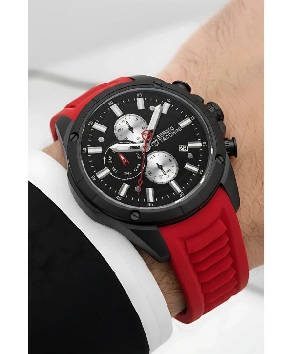 Sergio Tacchini Premium Lüx Erkek Kol Saati Kırmızı Silikon Kordon Siyah Renk Kasa Stsd002