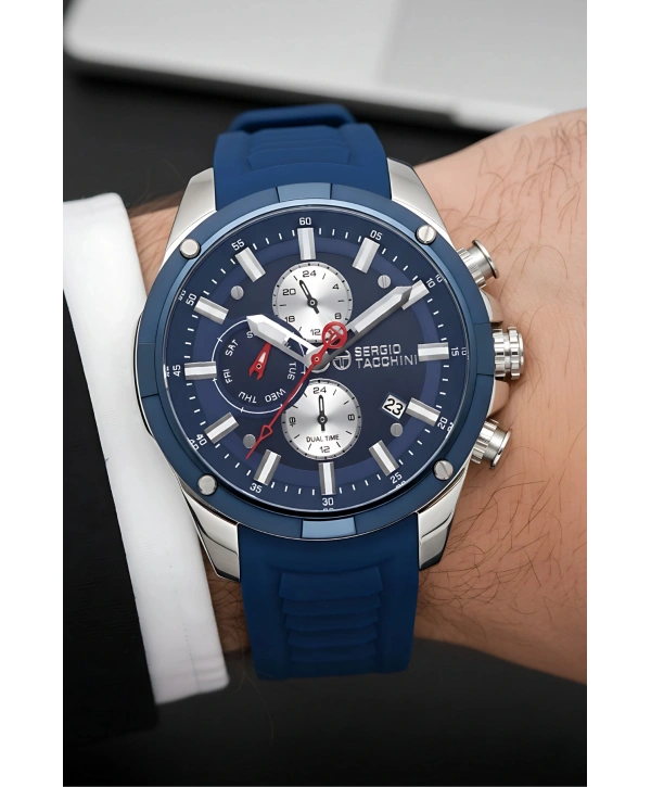 Sergio Tacchini Premium Lüx Erkek Kol Saati Lacivert Silikon Kordon Gümüş Renk Kasa Stsd002