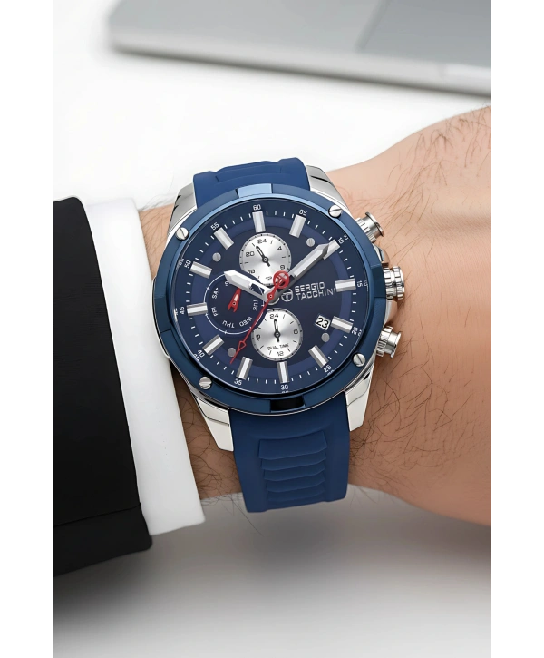 Sergio Tacchini Premium Lüx Erkek Kol Saati Lacivert Silikon Kordon Gümüş Renk Kasa Stsd002