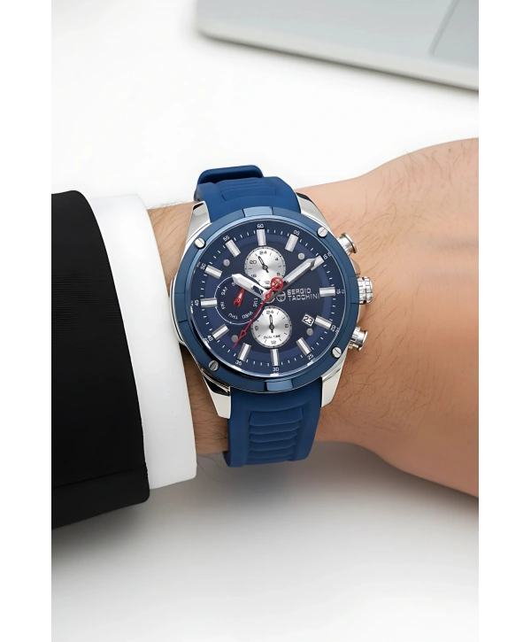 Sergio Tacchini Premium Lüx Erkek Kol Saati Lacivert Silikon Kordon Gümüş Renk Kasa Stsd002