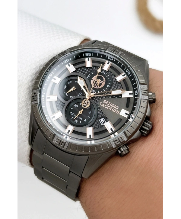 Sergio Tacchini Premium Lüx Çelik Kordon Erkek Kol Saati Füme stsd005