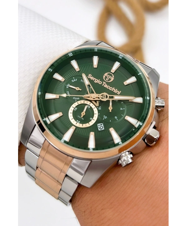 Sergio Tacchini Premium Lüx Çelik Kordon Erkek Kol Saati Rose-yeşil Stsd008