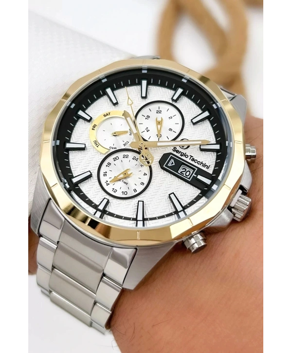 Sergio Tacchini Premium Lüx Çelik Kordon Erkek Kol Saati Gümüş-gold Stsd012
