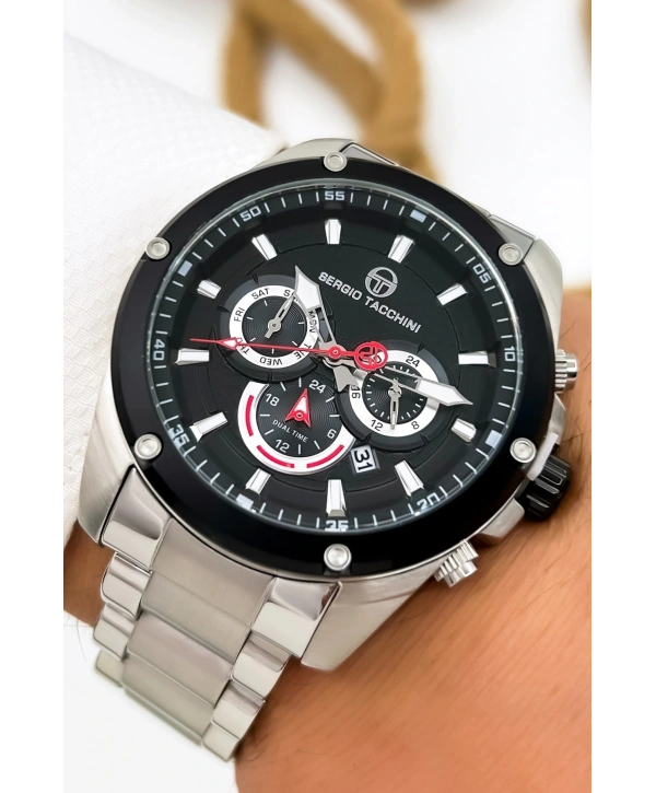 Sergio Tacchini Premium Lüx Çelik Kordon Erkek Kol Saati Gümüş-siyah Stsd010