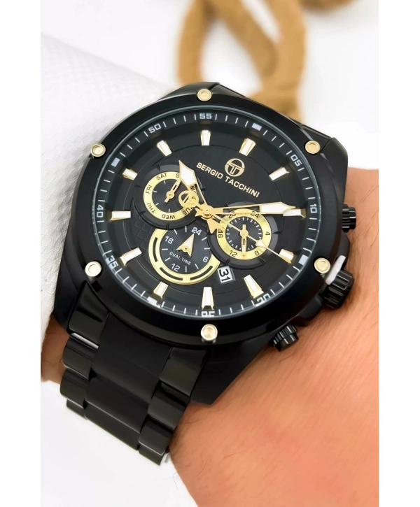 Sergio Tacchini Premium Lüx Çelik Kordon Erkek Kol Saati Siyah Stsd010