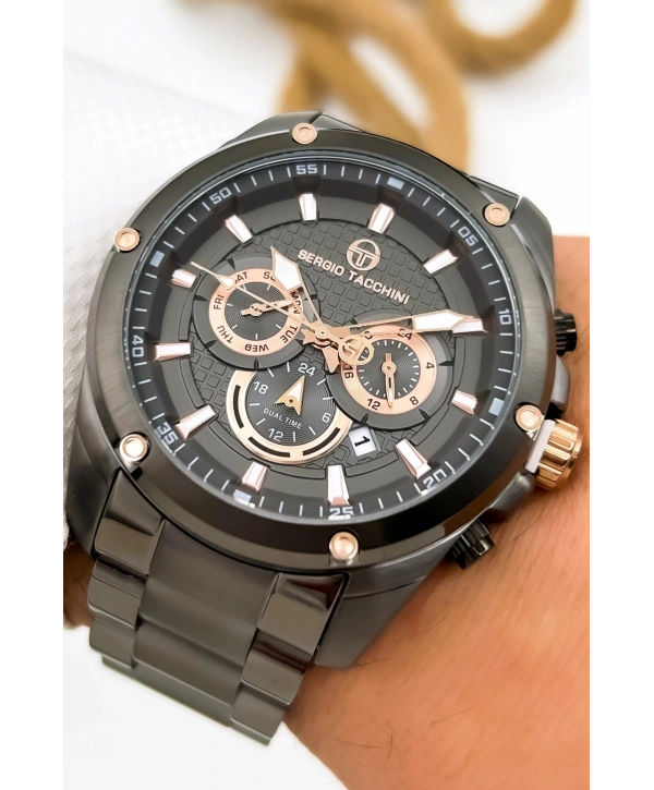 Sergio Tacchini Premium Lüx Çelik Kordon Erkek Kol Saati Füme stsd010