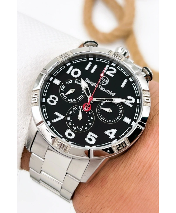 Sergio Tacchini Premium Lüx Çelik Kordon Erkek Kol Saati Gümüş-siyah Stsd009