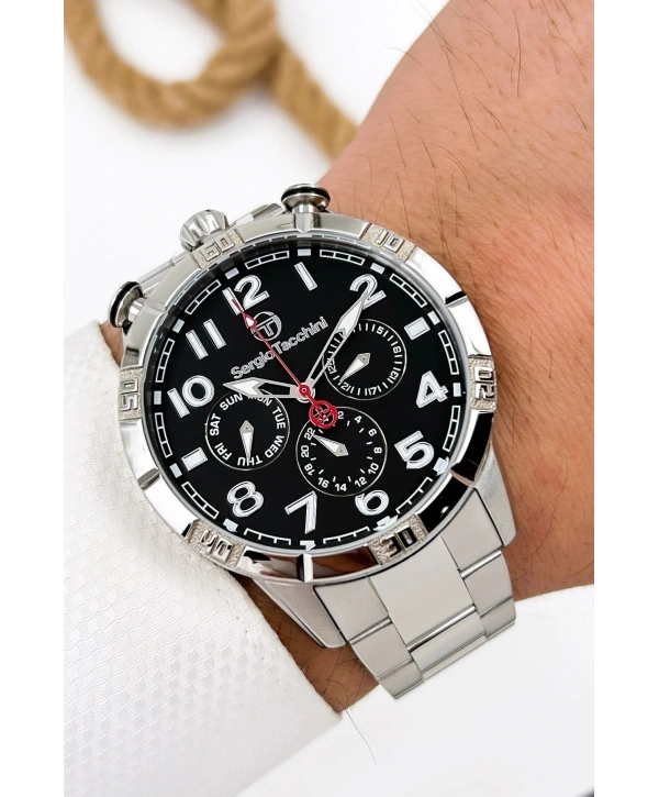 Sergio Tacchini Premium Lüx Çelik Kordon Erkek Kol Saati Gümüş-siyah Stsd009