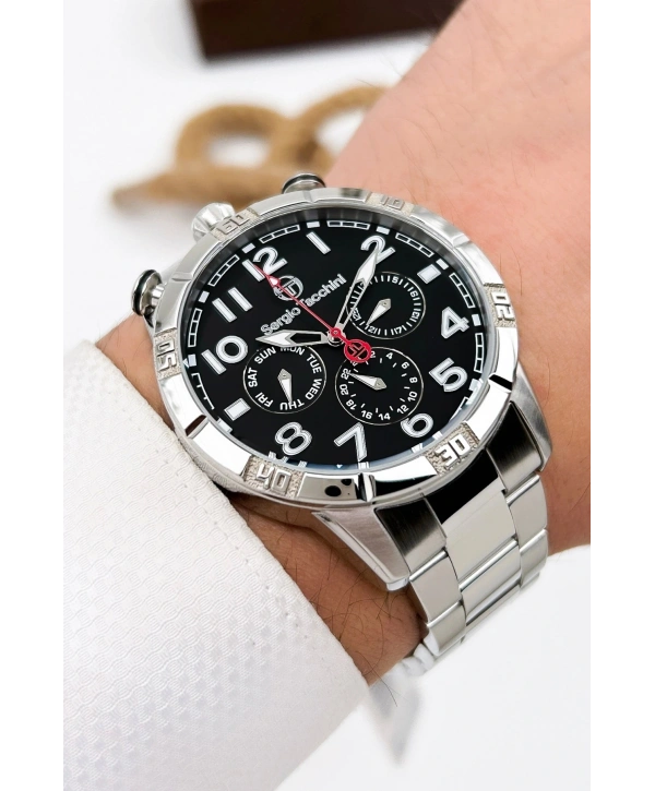 Sergio Tacchini Premium Lüx Çelik Kordon Erkek Kol Saati Gümüş-siyah Stsd009