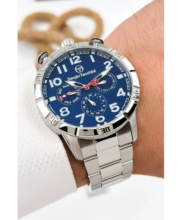 Sergio Tacchini Premium Lüx Çelik Kordon Erkek Kol Saati Gümüş-mavi Stsd009