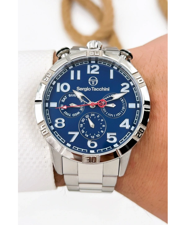 Sergio Tacchini Premium Lüx Çelik Kordon Erkek Kol Saati Gümüş-mavi Stsd009