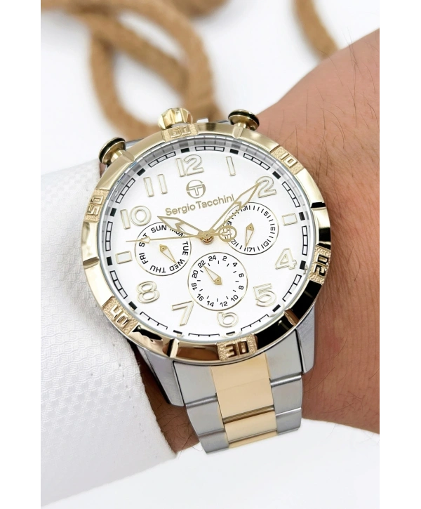 Sergio Tacchini Premium Lüx Çelik Kordon Erkek Kol Saati Gümüş-gold Stsd009