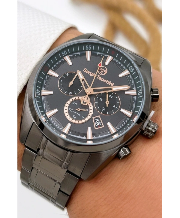 Sergio Tacchini Premium Lüx Çelik Kordon Erkek Kol Saati Füme Stsd007
