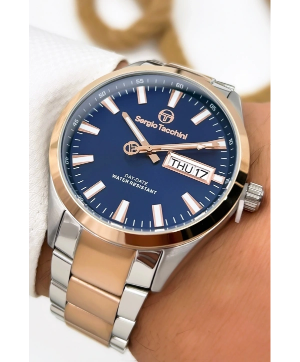 Sergio Tacchini Premium Lüx Çelik Kordon Erkek Kol Saati Gümüş-rose Stsd011