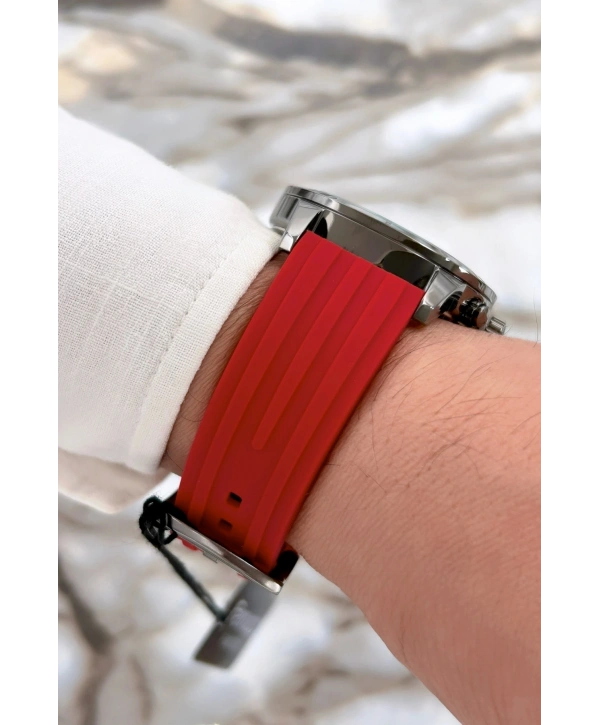 Function Erkek Kol Saati Silikon Kordon Bileklik Hediyeli 3atm Kırmızı Sdfer065