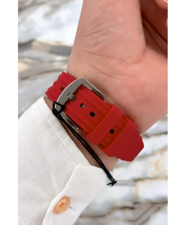 Function Erkek Kol Saati Silikon Kordon Bileklik Hediyeli 3atm Kırmızı Sdfer065