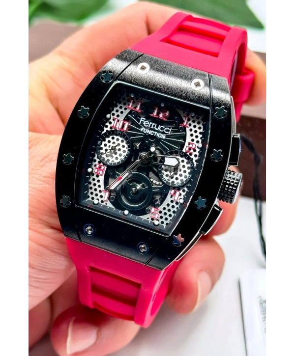 Function Erkek Kol Saati Silikon Kordon Bileklik Hediyeli 3atm Kırmızı Sdfer066