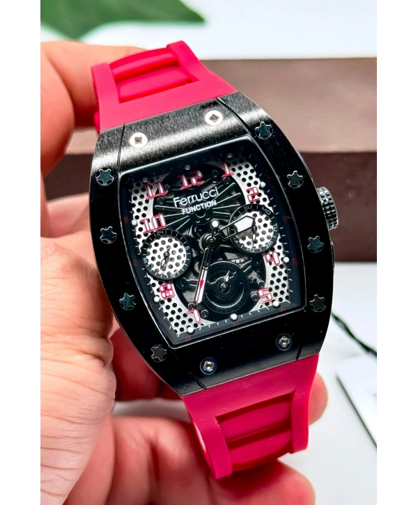 Function Erkek Kol Saati Silikon Kordon Bileklik Hediyeli 3atm Kırmızı Sdfer066