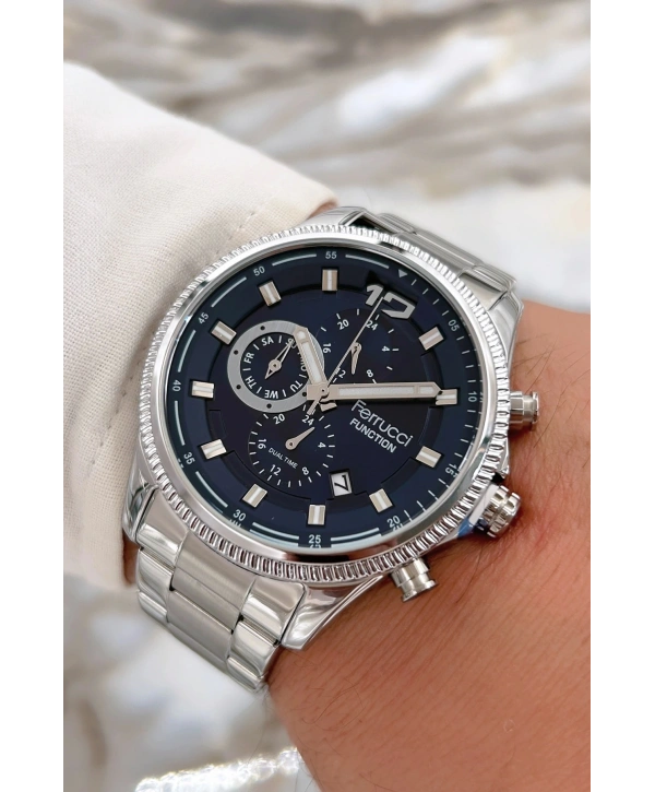Gümüş-Mavi Çelik Kordon Function Yeni Sezon Erkek Kol Saati sdfer073
