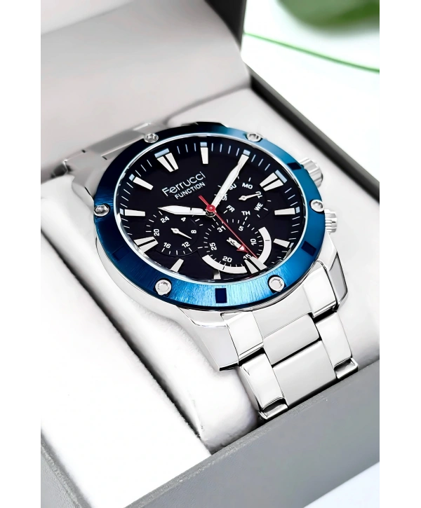 Function Erkek Kol Saati Gümüş-mavi Çelik Kordon 3atm Suya Dayanıklı Sdfer093