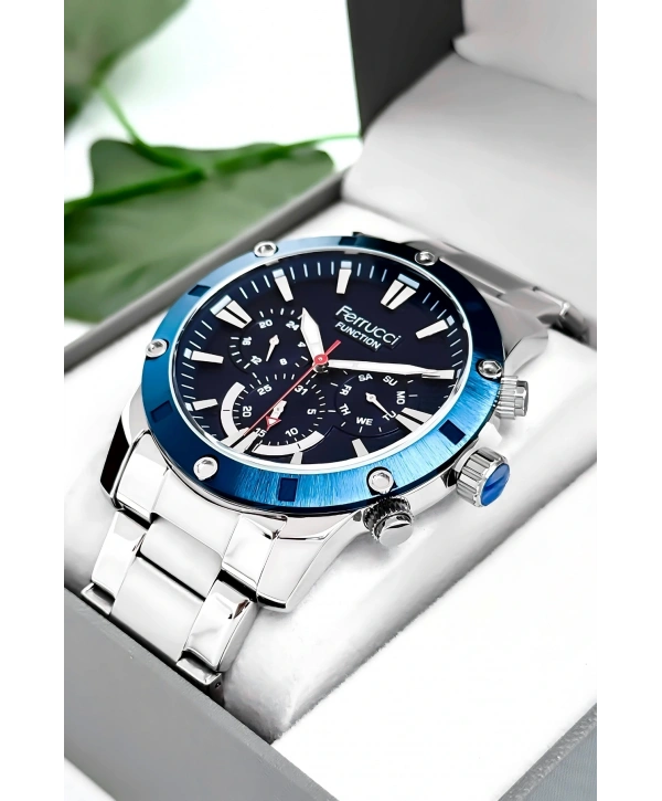 Function Erkek Kol Saati Gümüş-mavi Çelik Kordon 3atm Suya Dayanıklı Sdfer093