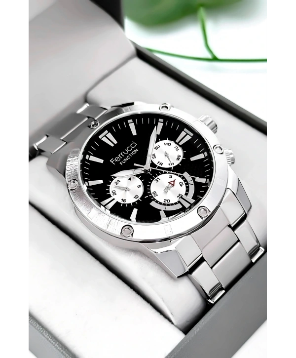 Function Erkek Kol Saati Gümüş-siyah Çelik Kordon 3atm Suya Dayanıklı Sdfer093