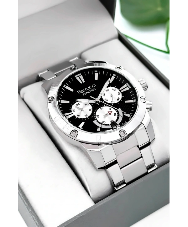 Function Erkek Kol Saati Gümüş-siyah Çelik Kordon 3atm Suya Dayanıklı Sdfer093