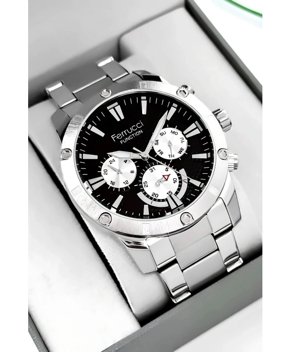 Function Erkek Kol Saati Gümüş-siyah Çelik Kordon 3atm Suya Dayanıklı Sdfer093