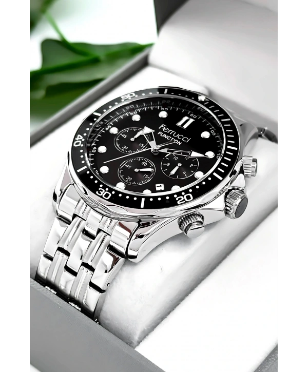 Function Erkek Kol Saati Gümüş-siyah Çelik Kordon 3atm Suya Dayanıklı Sdfer095