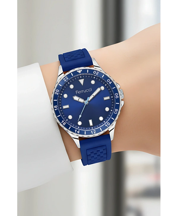 Ferrucci Lacivert Silikon Kordon Gümüş Çelik Kasa Kadın Kol Saati Fc 03282s.02 Bileklik Sdfer096