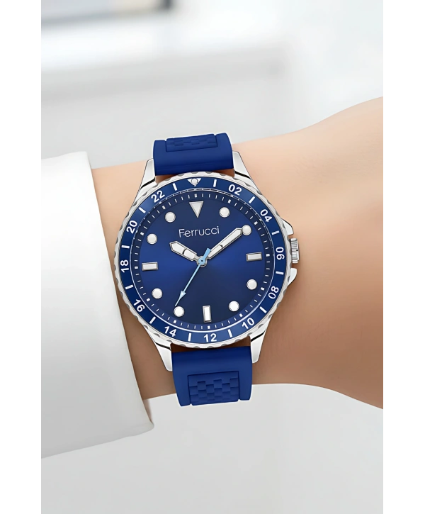 Ferrucci Lacivert Silikon Kordon Gümüş Çelik Kasa Kadın Kol Saati Fc 03282s.02 Bileklik Sdfer096