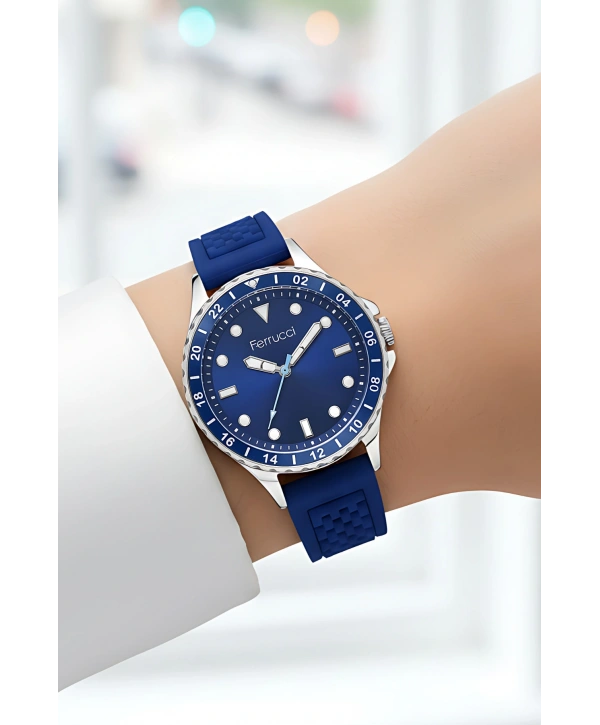 Ferrucci Lacivert Silikon Kordon Gümüş Çelik Kasa Kadın Kol Saati Fc 03282s.02 Bileklik Sdfer096