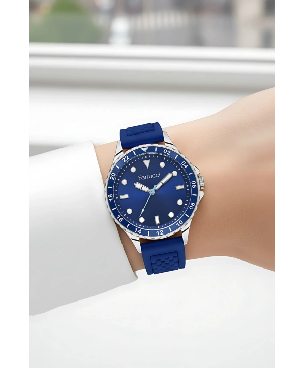 Ferrucci Lacivert Silikon Kordon Gümüş Çelik Kasa Kadın Kol Saati Fc 03282s.02 Bileklik Sdfer096