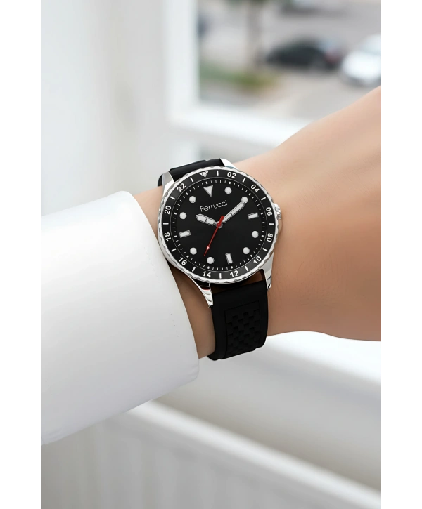Ferrucci Siyah Silikon Kordon Gümüş Çelik Kasa Kadın Kol Saati Fc 03282s.07 Bileklik Sdfer096