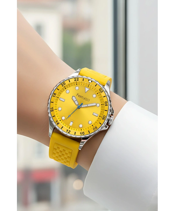 Ferrucci Sarı Silikon Kordon Gümüş Çelik Kasa Kadın Kol Saati Fc 03282s.05 Bileklik Sdfer096