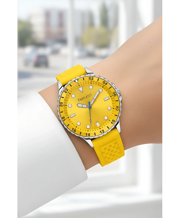 Ferrucci Sarı Silikon Kordon Gümüş Çelik Kasa Kadın Kol Saati Fc 03282s.05 Bileklik Sdfer096