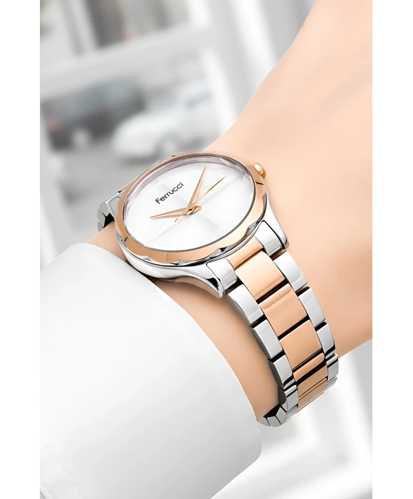 Ferrucci Gümüş-rose Gold Çelik Kordon Çelik Kasa Kadın Kol Saati Fc 13066m.03 Zmfer097