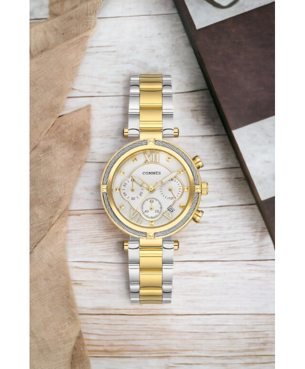 Commes Takvimli Gold-gümüş Çelik Kordon Çelik Kasa Kadın Kol Saati Sdcms034