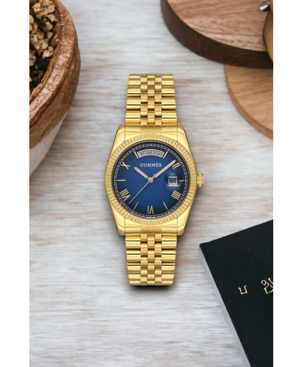 Commes Çift Takvimli Gold-mavi Çelik Kordon Çelik Kasa Kadın Kol Saati Sdcms035