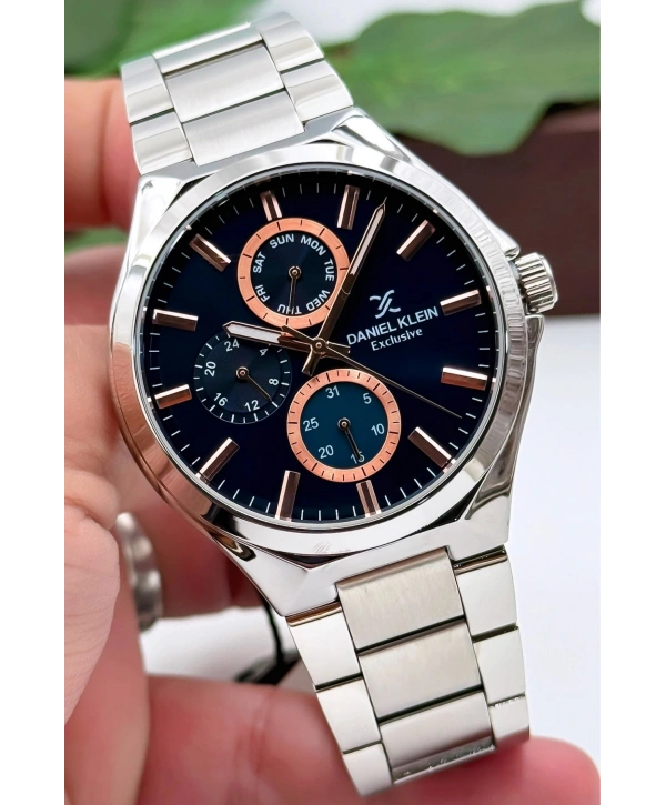 Exclusive Gümüş Çelik Kordon Erkek Kol Saati 3 Atm+Bileklik Hediyeli Gümüş-Mavi sddk088