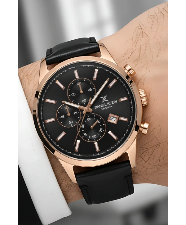 Exclusive Siyah Deri Kordon Erkek Kol Saati 3 Atm+Bileklik Hediyeli Siyah-Rose sddk087