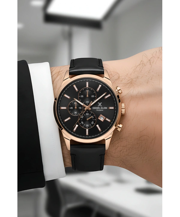 Exclusive Siyah Deri Kordon Erkek Kol Saati 3 Atm+Bileklik Hediyeli Siyah-Rose sddk087