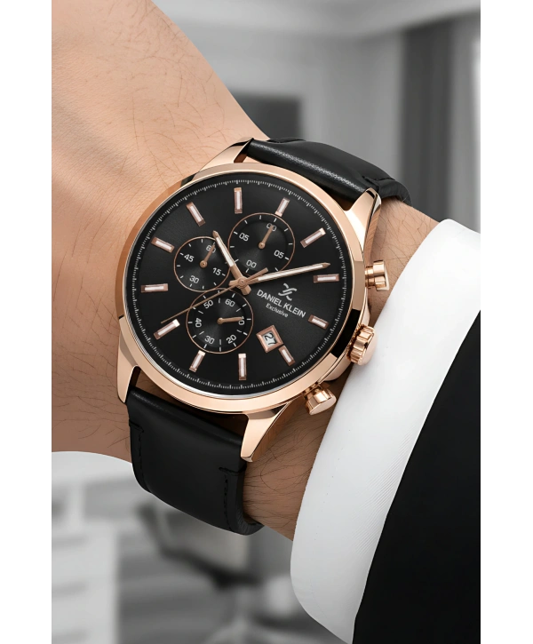 Exclusive Siyah Deri Kordon Erkek Kol Saati 3 Atm+Bileklik Hediyeli Siyah-Rose sddk087