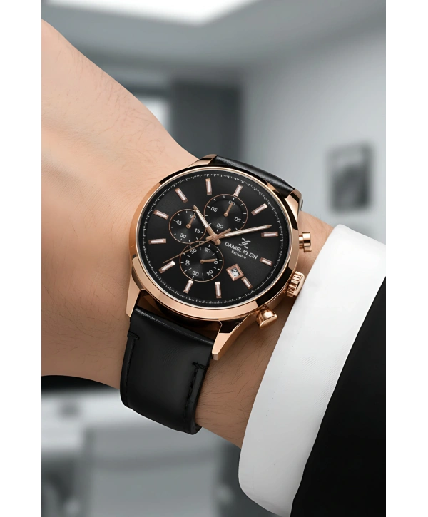 Exclusive Siyah Deri Kordon Erkek Kol Saati 3 Atm+Bileklik Hediyeli Siyah-Rose sddk087