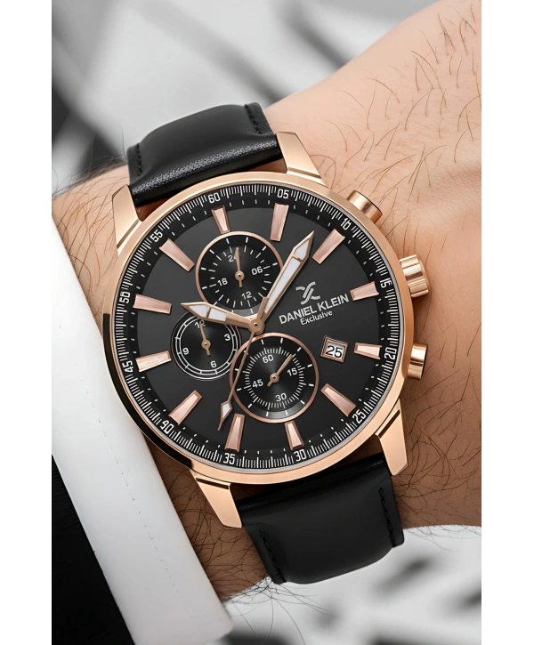 Exclusive Siyah Deri Kordon Erkek Kol Saati 3 Atm+Bileklik Hediyeli Rose-Siyah sddk087