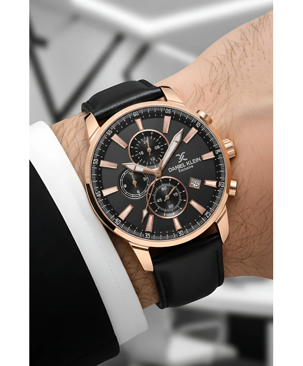 Exclusive Siyah Deri Kordon Erkek Kol Saati 3 Atm+Bileklik Hediyeli Rose-Siyah sddk087