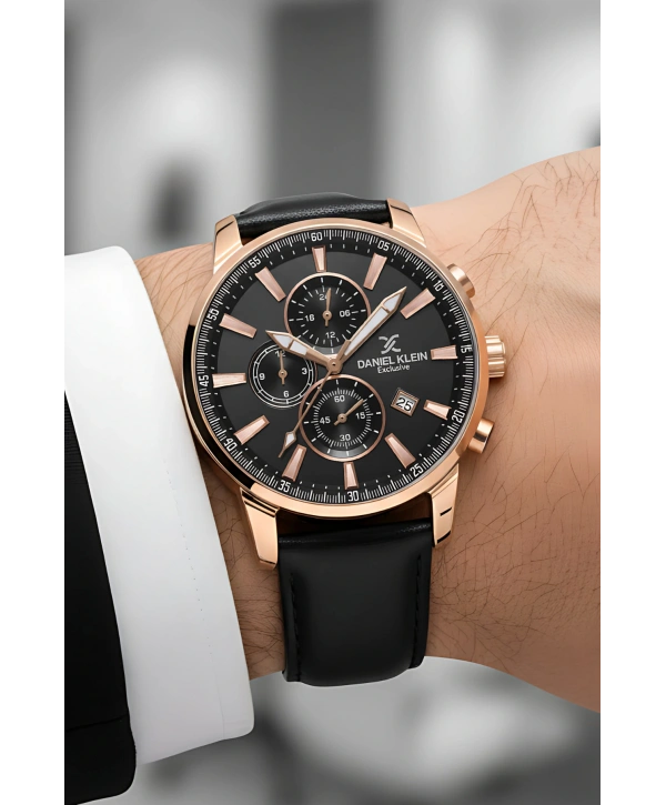 Exclusive Siyah Deri Kordon Erkek Kol Saati 3 Atm+Bileklik Hediyeli Rose-Siyah sddk087