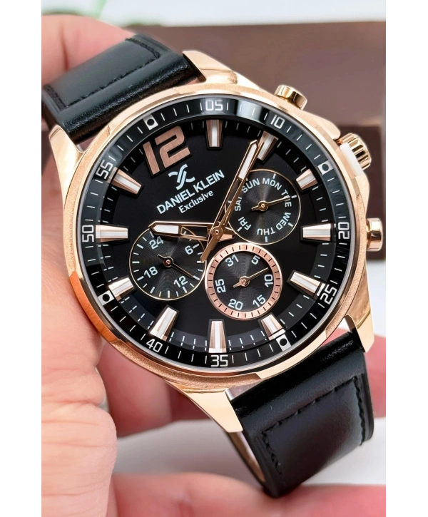 Exclusive Siyah Deri Kordon Erkek Kol Saati 3 Atm+Bileklik Hediyeli Siyah-Rose sddk086