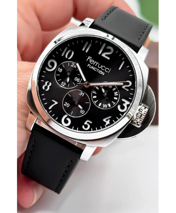 Siyah Deri Kordon Function Erkek Kol Saati 3atm Bileklik Hediyeli Sdfer141